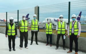 Shown (from left ) are: : Gen. Aaron N. Aquino (Ret.), President and CEO of Clark International Airport Corporation; Secretary Arthur P. Tugade, Department of Transportation;Garrick Thompson, FedEx Express Sales Senior Manager;Secretary Vince Dizon, Presidential Adviser on Flagship Programs and Projects; Jake Bingcang, Vice President of Bases Conversion Development Authority; and Ranny Chua, FedEx Express Operations Senior Manager.