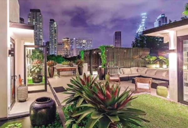 The rooftop deck at night
