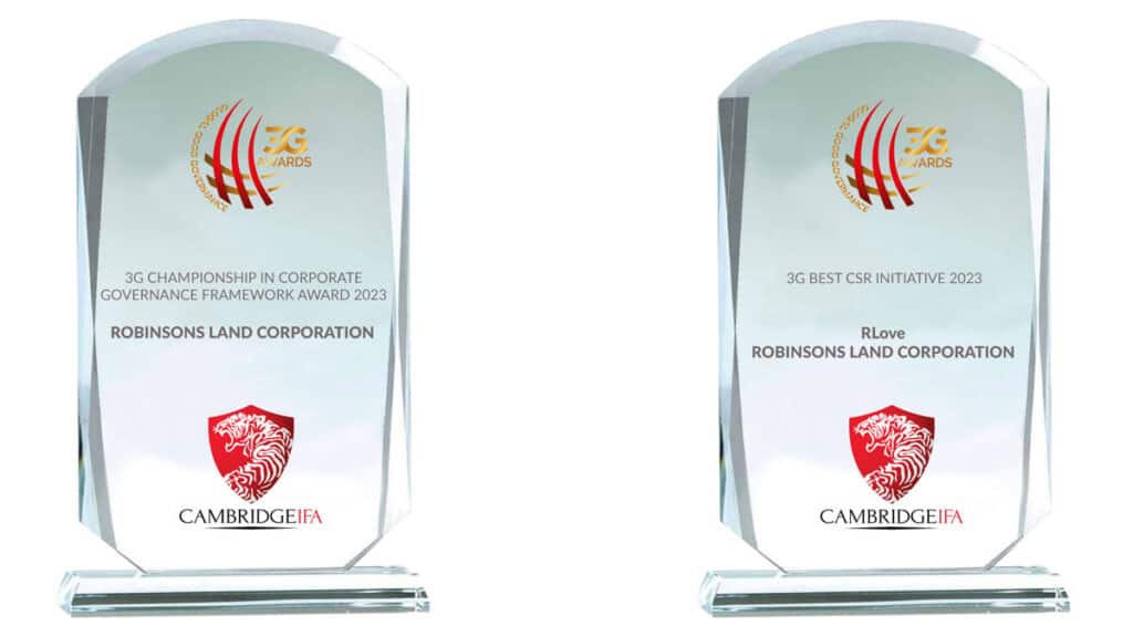 Cambridge International Financial Advisory (Cambridge IFA) named RLC among this year's awardees of the Global Good Governance Awards or 3G Awards – 3G Championship in Corporate Governance Framework Award and 3G Best CSR Initiative Award.