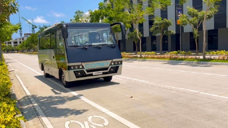 The COMET electric shuttle in Bridgetowne Destination Estate.
