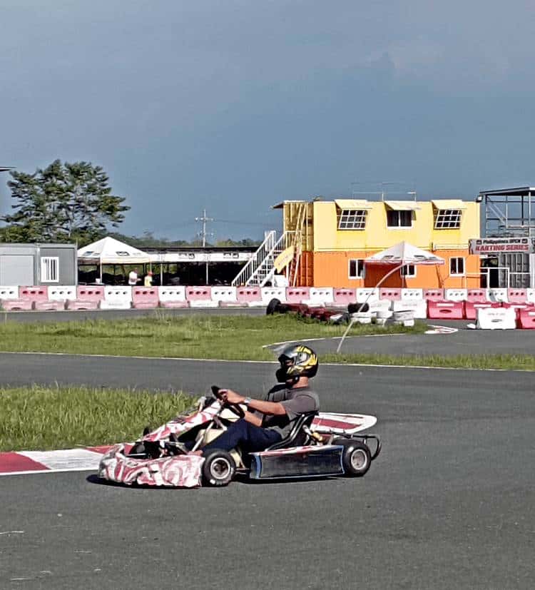 The author enjoys a thrilling ride on the go-kart and ATV units.
