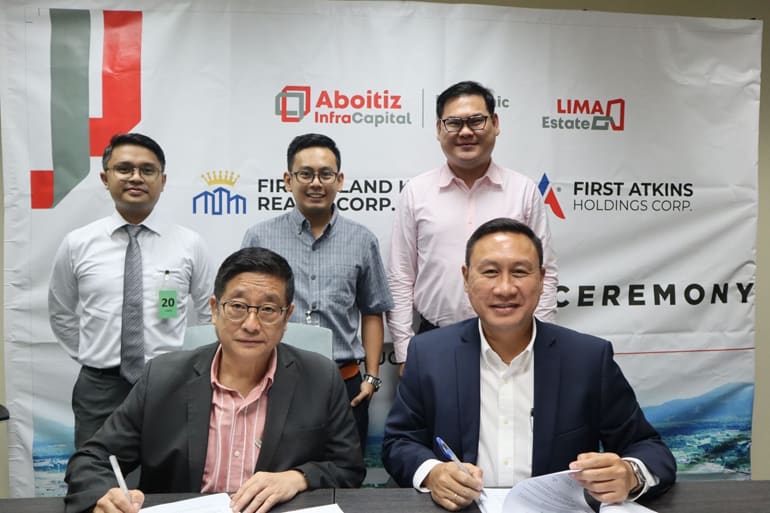 In photo, standing from left to right: Atty. Marlon Morada, First Atkins Vice Legal Counsel; Myk Gamora, First Atkins Group CFO; and Aldwin Dumago, Lima Land Industrial Business Operations Head. Seated: Gabriel J. Ang, First Atkins Group President & CEO; and Clifford Academia, Lima Land VP of Operations
