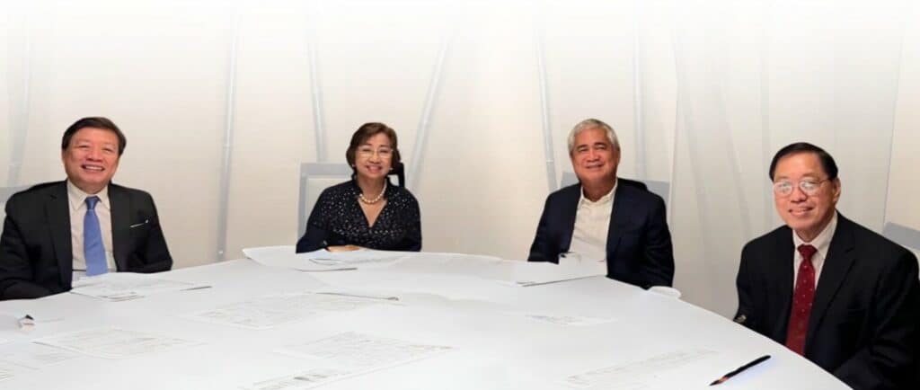 Top leaders of Metro Pacific Health (MPH) and board members of Antipolo Doctors Hospital (ADH) gather for a ceremonial signing event. (From left): Jose Noel dela Paz, MPH director for corporate development; Edith B. Tanquilut, MD, chairman of the board and founding member of ADH; Augusto P. Palisoc, Jr., MPH vice-chairman and president; Manuel A. Oliveros, Jr., MD, president and CEO, board member of ADH.