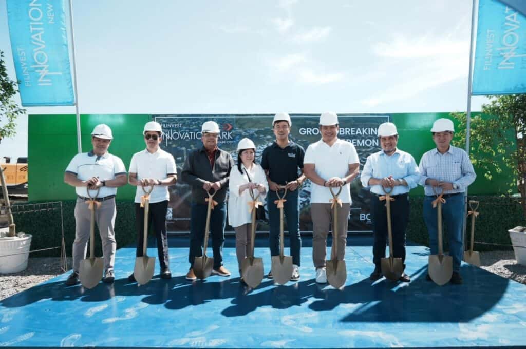 FILINVEST INNOVATION PARK NEW CLARK CITY LAUNCHED. (From left) Carmelo Centeno III, Filinvest Innovation Parks General Manager; PEZA Deputy Zone Administrator Allan P. Datahan; Engr. Teresito T. Tiotuyco, Clark Development Corp. Vice President, Engineering Services Group; FDC President & CEO Rhoda A. Huang, BCDA President & CEO Engr. Joshua M. Bingcang, Filinvest Land, Inc. (FLI) President & CEO Tristan Las Marias; FLI SVP & BU Head for Industrial & Logistics Francis V. Ceballos, and ILO Construction, Inc. President Eaton Ong at the launch of Filinvest Innovation Park New Clark City, including the groundbreaking of the park’s ready-built factory zone.
