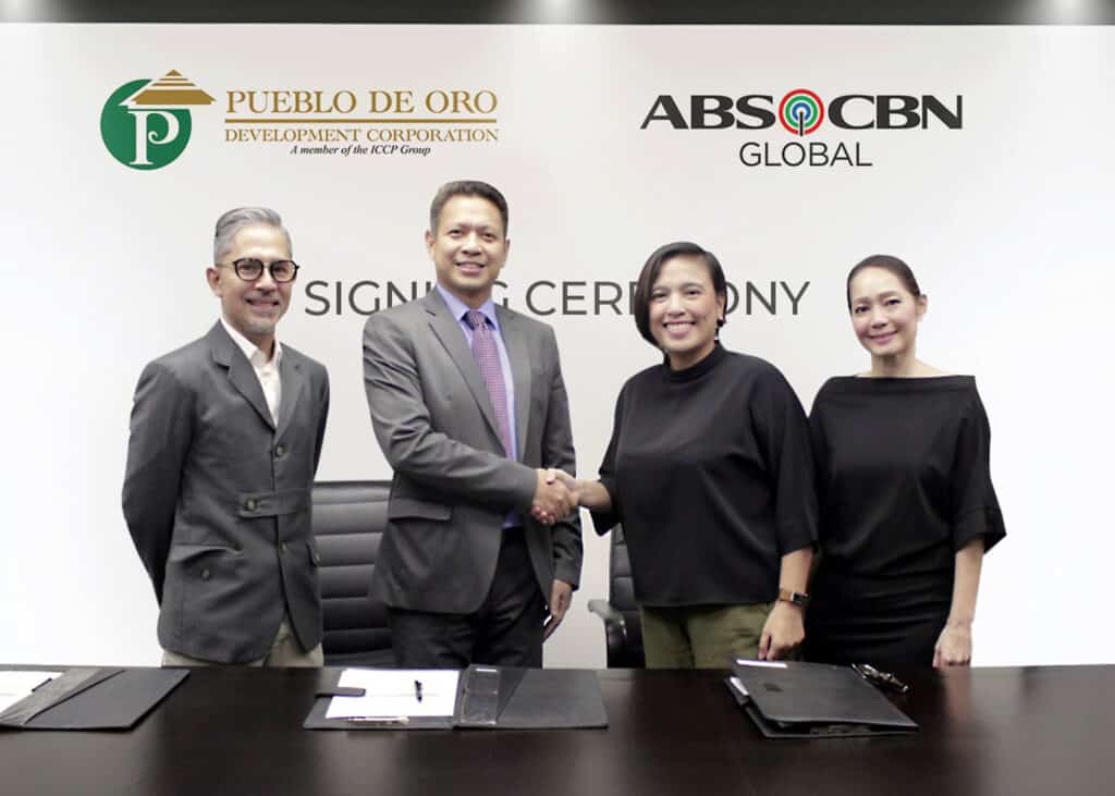 In photo signing the agreement are (from left) PDO Vice President for Sales & Marketing Lemuel Branal, PDO President & COO Prim Nolido,

ABS-CBN Global Managing Director for Asia Pacific Maribel Hernaez, and ABS-CBN Global Sales Head Gia Ramos.

