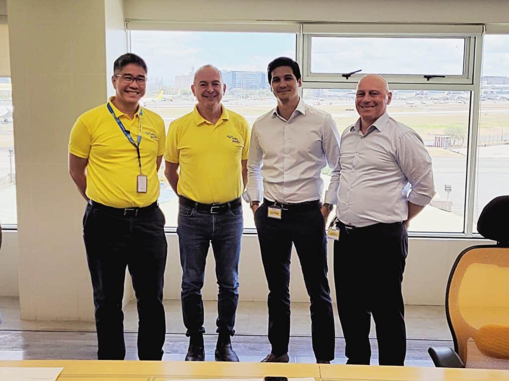 COLLAB FOR A BETTER MACTAN-CEBU INTERNATIONAL AIRPORT. (From left) Cebu Pacific President & Chief Commercial Officer Xander Lao, Cebu Pacific Chief Executive Officer (CEO) Michael B. Szücs, Aboitiz InfraCapital Vice President & Head of Airports Business Rafael Aboitiz, and Mactan-Cebu International Airport (MCIA) CEO Athanasios Titonis at a ceremony on February 19, 2024 marking a partnership to further improve passenger experience at MCIA.

