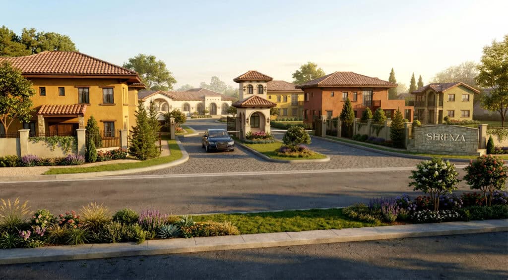 Serenza in Silang draws from the beauty of the Tuscan countryside, where terraced gardens, cool hillside breezes, and sweeping skies transform elevation into serenity.